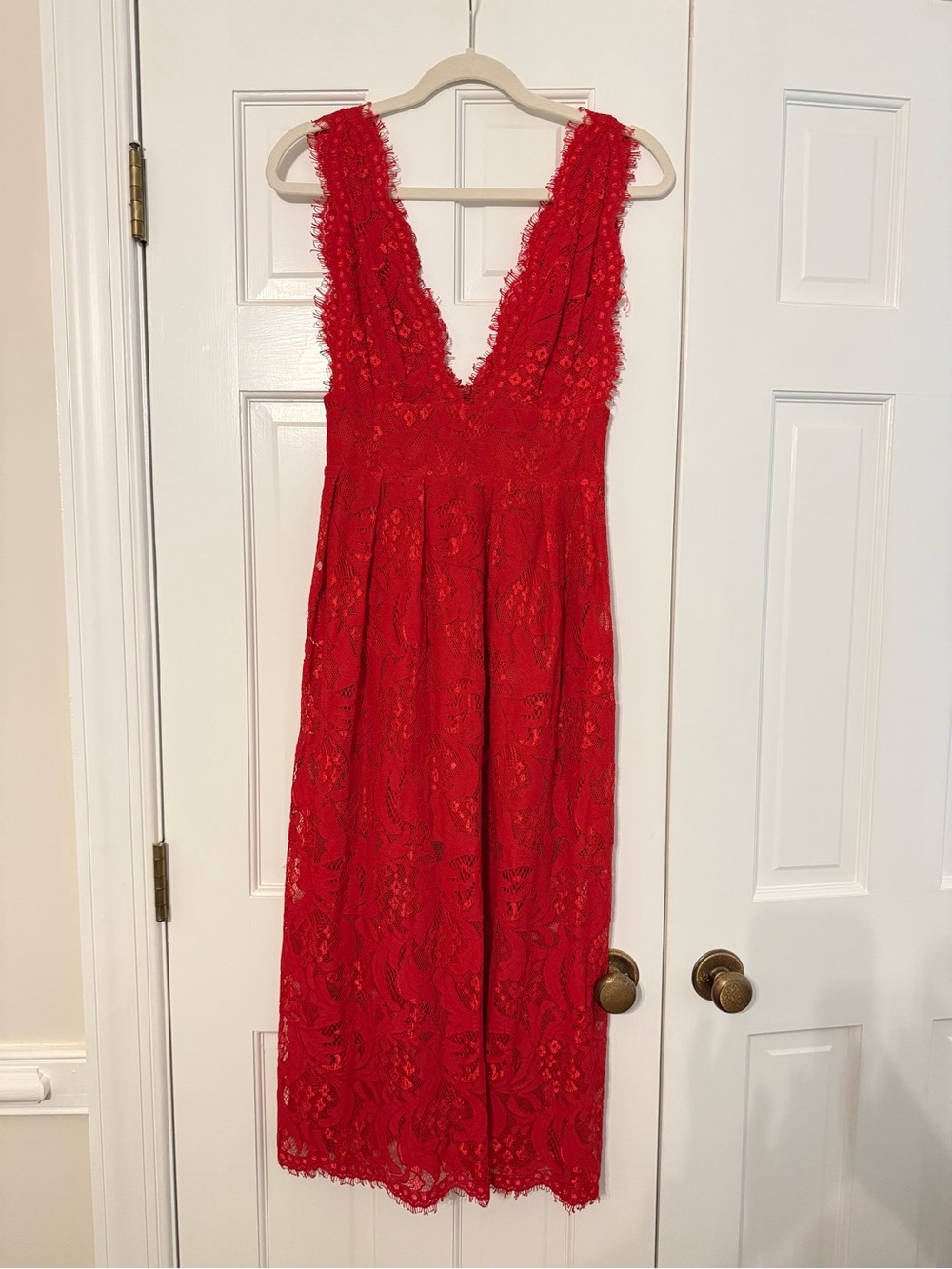 Lulu's Red Lace V-Neck Dress